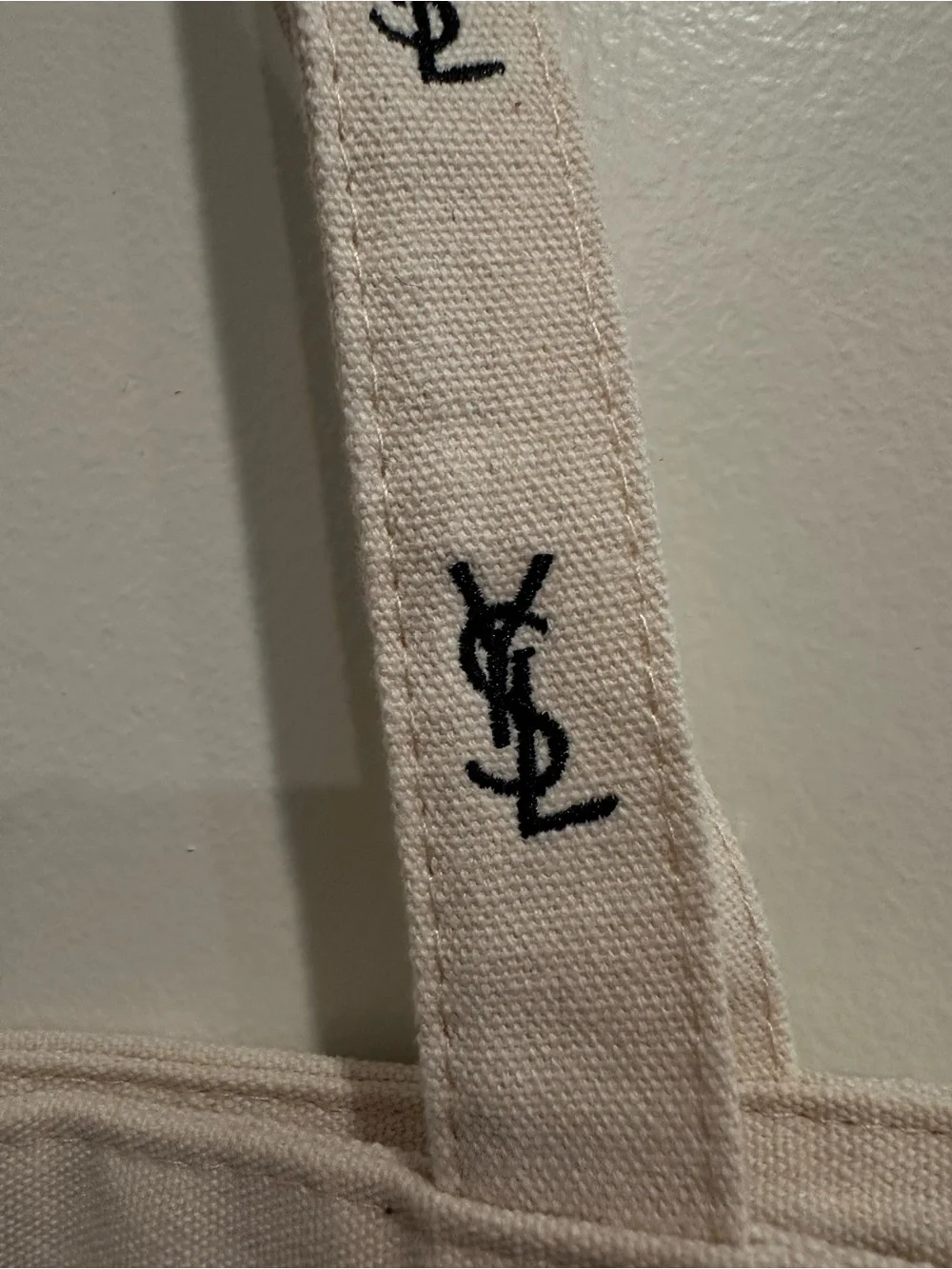 Yves Saint Laurent Cream Canvas Tote with Black Logo Accents